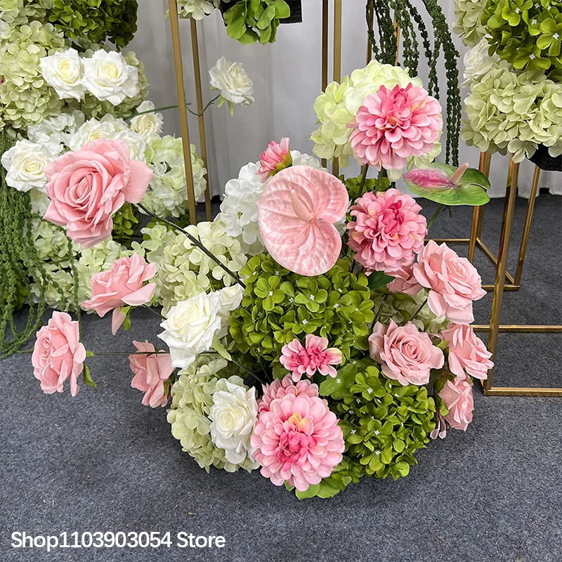 Rosa-grünes Hortensien-Anthurien-Blumenarrangement Luxuriöse Hochzeitstischdekoration Künstliche Blumen Deko-Blumen für Empfang – Detail 5