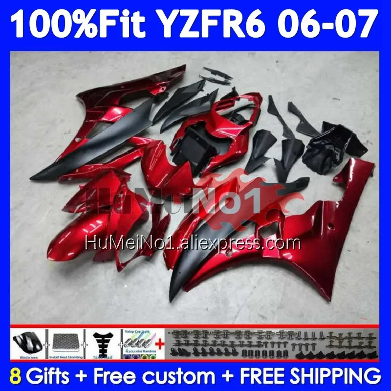 Injection Fairing For YAMAHA YZF-R6 YZF Wine red R 6 YZF R6 600 600CC 357No.7 YZF600 YZFR6 06 07 YZF-600 2006 2007 OEM Body