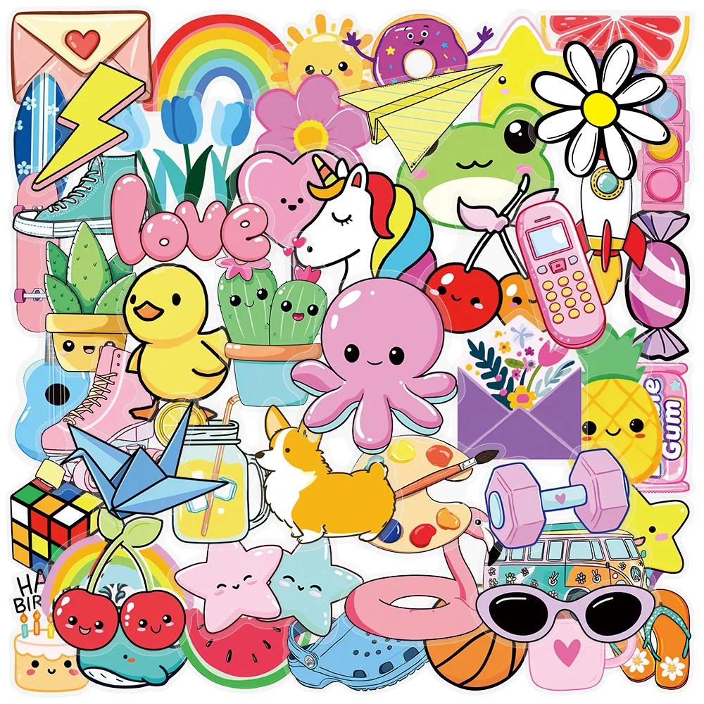 

10/50PCS Transparent Small Fresh Cartoon Stickers Cute Cartoon Decal Notebook Phone Guitar Cup Skateboard Fridge Classic Kid Toy