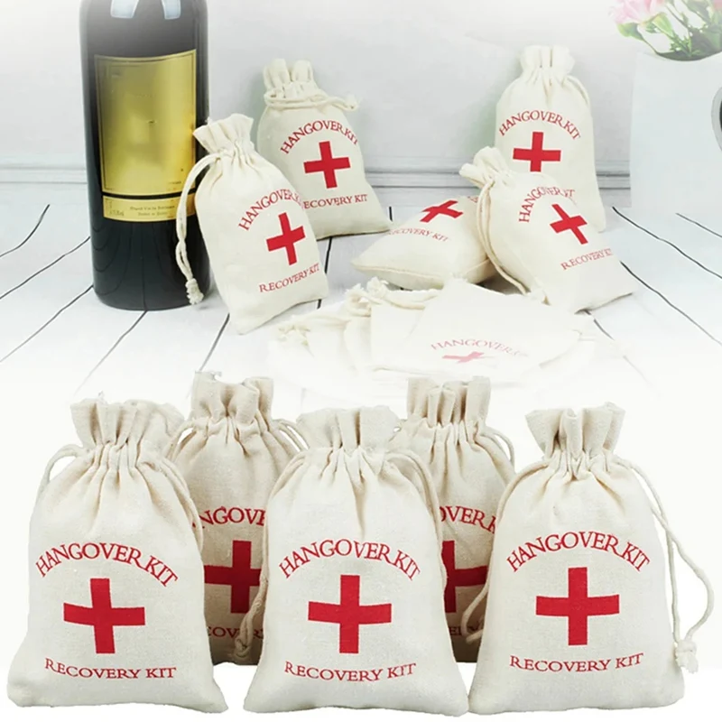 Wedding Favor Holder Bag Hangover Kit Bags For Guests Gift Red Cross Cotton Linen Pouches Festival Event Party