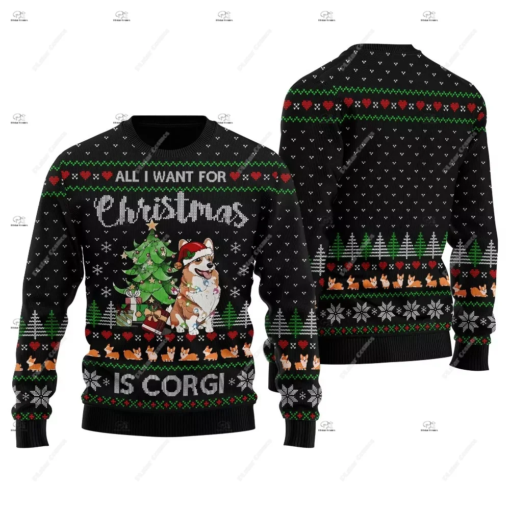Christmas Santa Claus Pet Cat Knitted Ugly Sweater Graffiti Retro Vintage 3DPrint Pullover Harajuku Casual Funny Long Sleeves 40