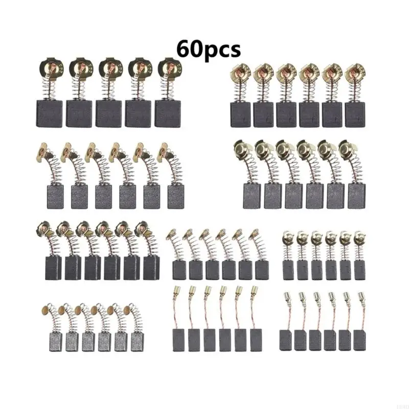 60PC Electric Motor Carbon Brushes Maintenance Bundle 10 Different Motor Brush Sizes 08018 Electric Hammer Carbon Brush