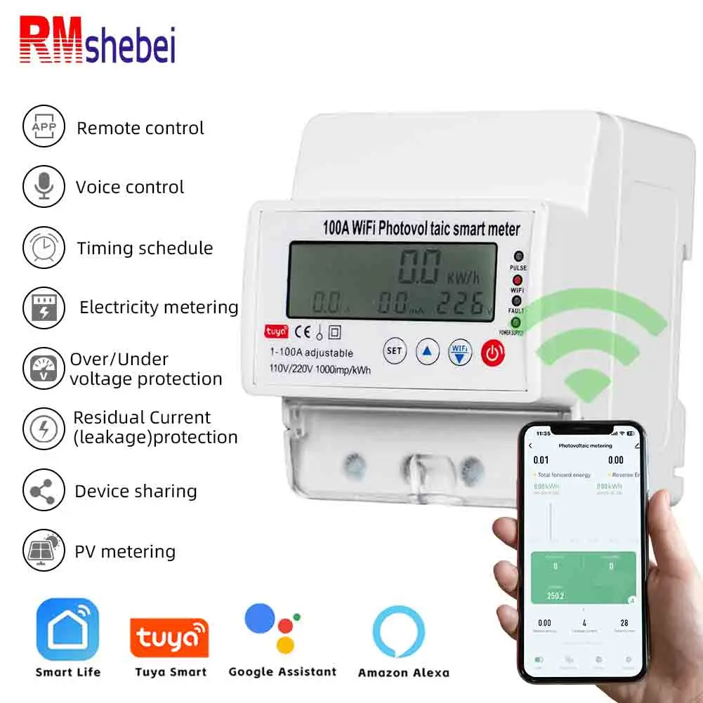 RMshebei 100A Moulded Case Circuit Breaker Tuya WiFi MultiFunction Intelligent Wifi Digital LCD Over Under Voltage Protector