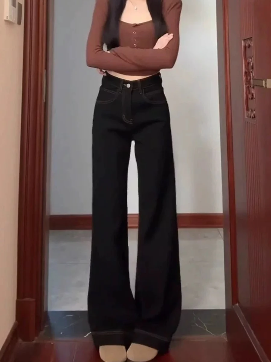 

Широкие расклешенные джинсы с высокой талией, женские весенне-осенние свободные брюки прямого кроя, джинсовые брюки Bootcut для больших размеров