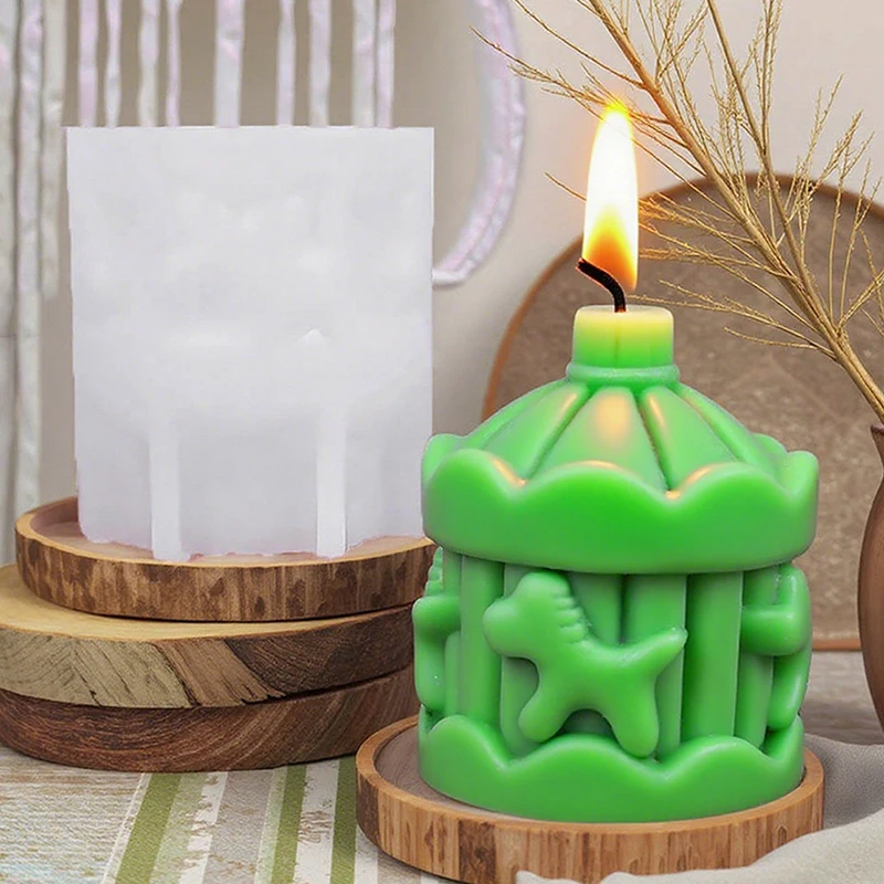 Molde de silicona de caballo de carrusel, 1 pieza, para yeso, decoración del hogar, velas aromáticas, jabón hecho a mano, resina, bricolaje