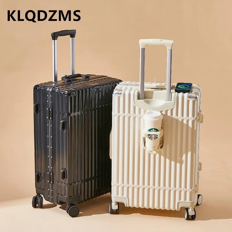 Klqdzms กระเป๋าเดินทางคุณภาพสูง20 "22" 24 "26นิ้วเคสแบบมีล้อลากโครงสร้างอะลูมิเนียมกระเป๋าเดินทางแบบลากกล่องอเนกประสงค์ความจุสูง