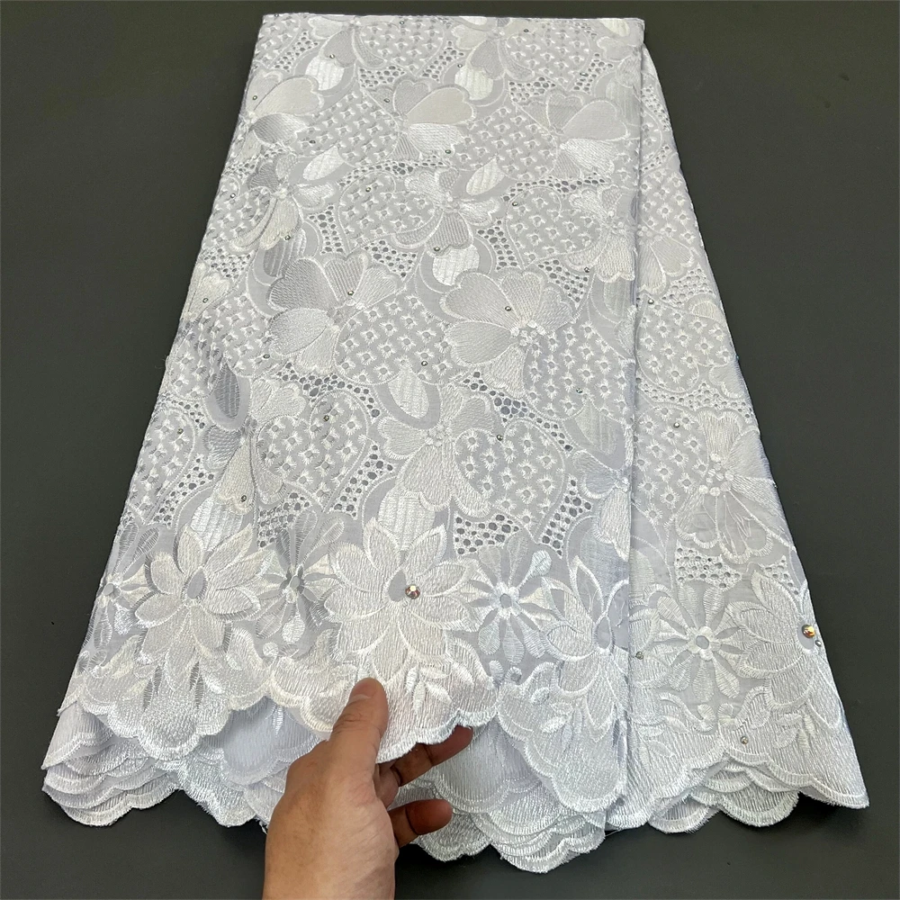 High Quality Pure Embroidery Tulle Lace Fabric, Damask Cotton, Wedding Dress, Party Dress, African, Nigerian, 5Yard, Hz1289,2024