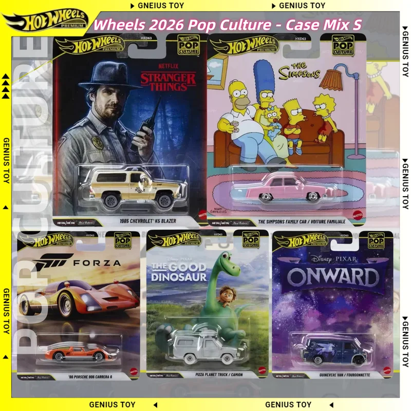 Hot Wheels Premium Pop Culture Simpsons Stranger Things Pixar Good Dinosaur CHEVROLET Porsche 1:64 Modelo de Carro Colecionável em Diecast