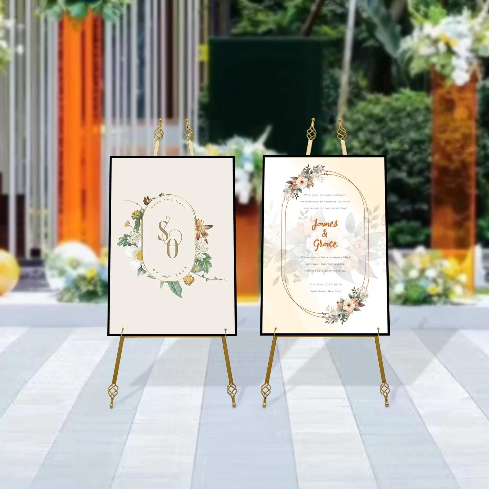 2PCS Gold Wedding Easel Stand Drawing Poster Display Adjustable Angle