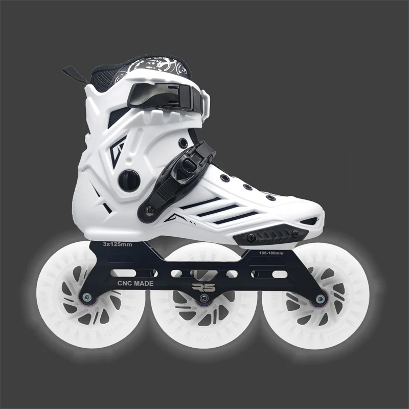 Chaussures de patins de vitesse en ligne pour le patinage à roulettes sur route de rue, baskets de course de fitness à une ligne, R5 3x125mm,