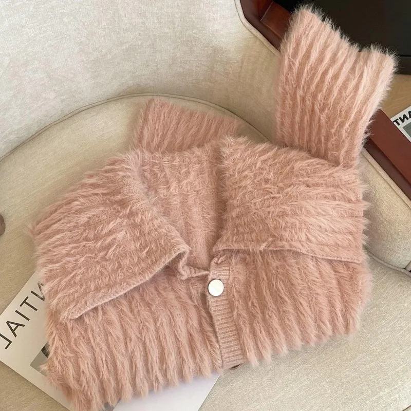 OCEANLOVE Autumn Winter Cardigans Solid Mink Cashmere Thick Warm Sweet Women Sweaters Korean Fashion Retro Sueter Mujer