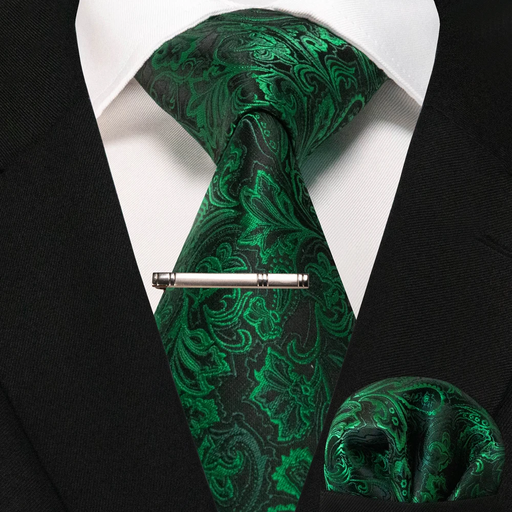 JEMYGINS Business-Krawatte für Herren, Seidenkrawatte in Marineblau, gestreifte Paisley-Krawatte, Einstecktuch, Krawattenklammern, Set für Hochzeit, Party, Geschenk – Detail 37