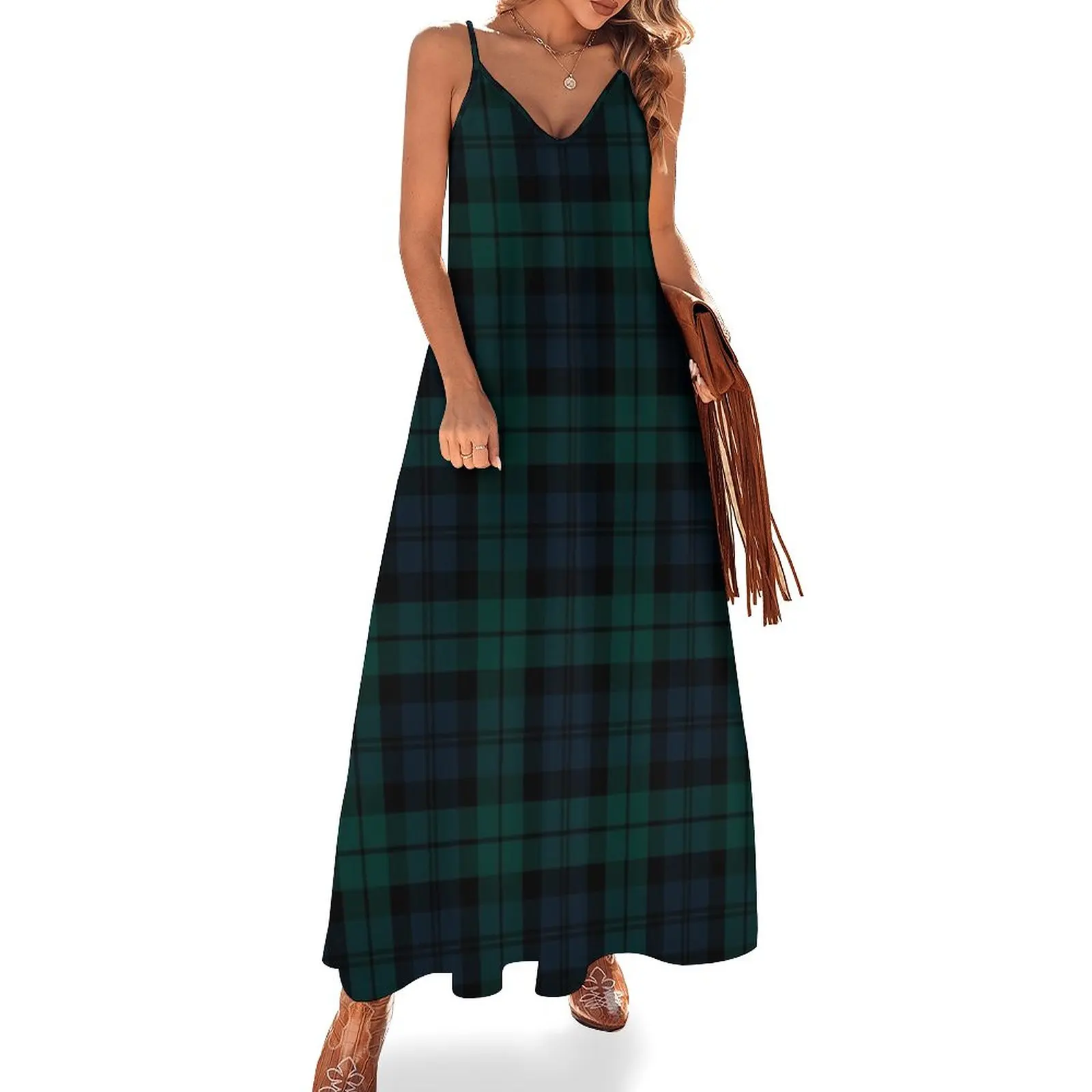 

Black Watch Tartan Plaid pattern Sleeveless Dress Woman dresses Long veiled dresses wedding guest dress 2024