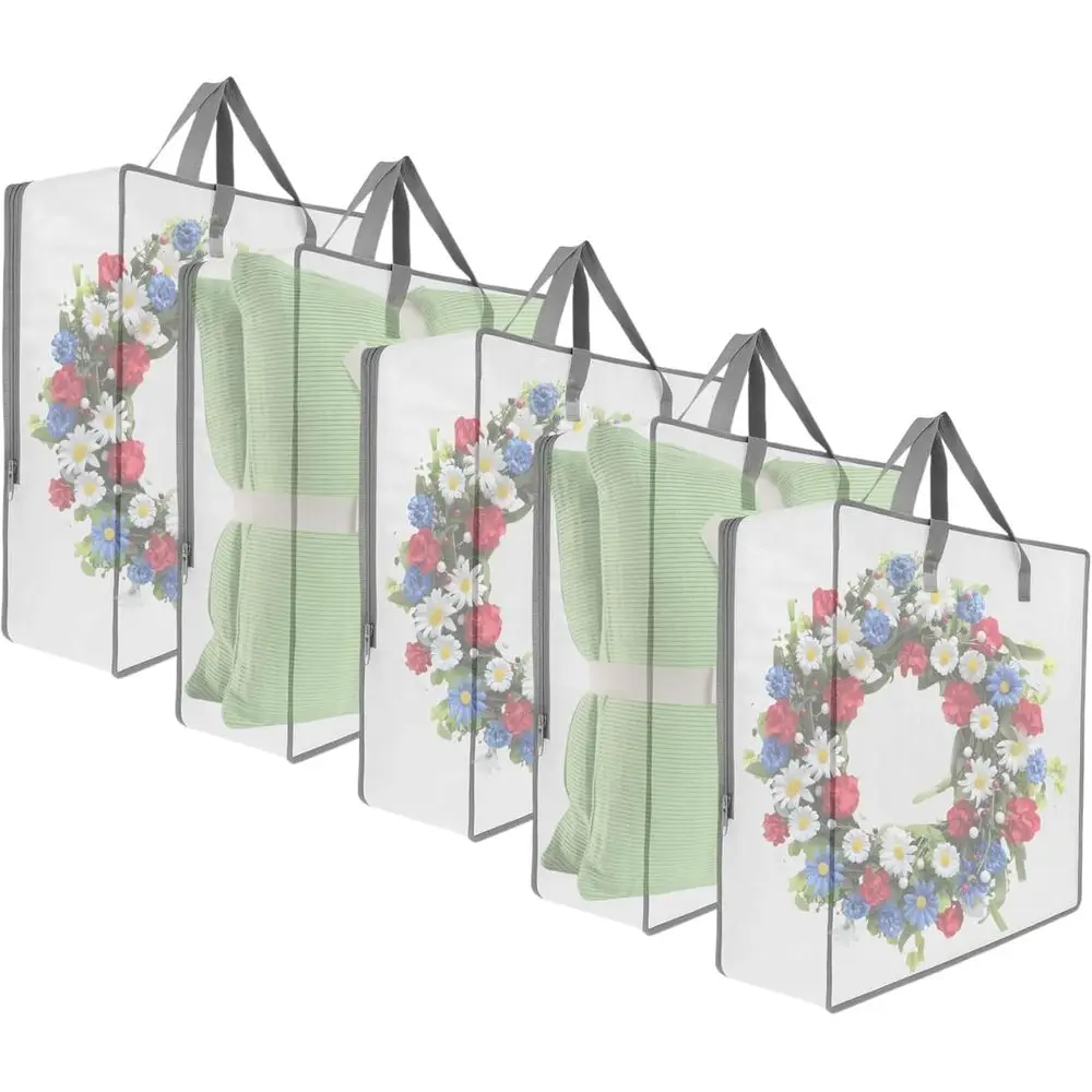 

Collapsible Storage Bags for Moving, Wreath & Garland Organizers, Clear Bags with Handles and Zippers for College, Bedding, and