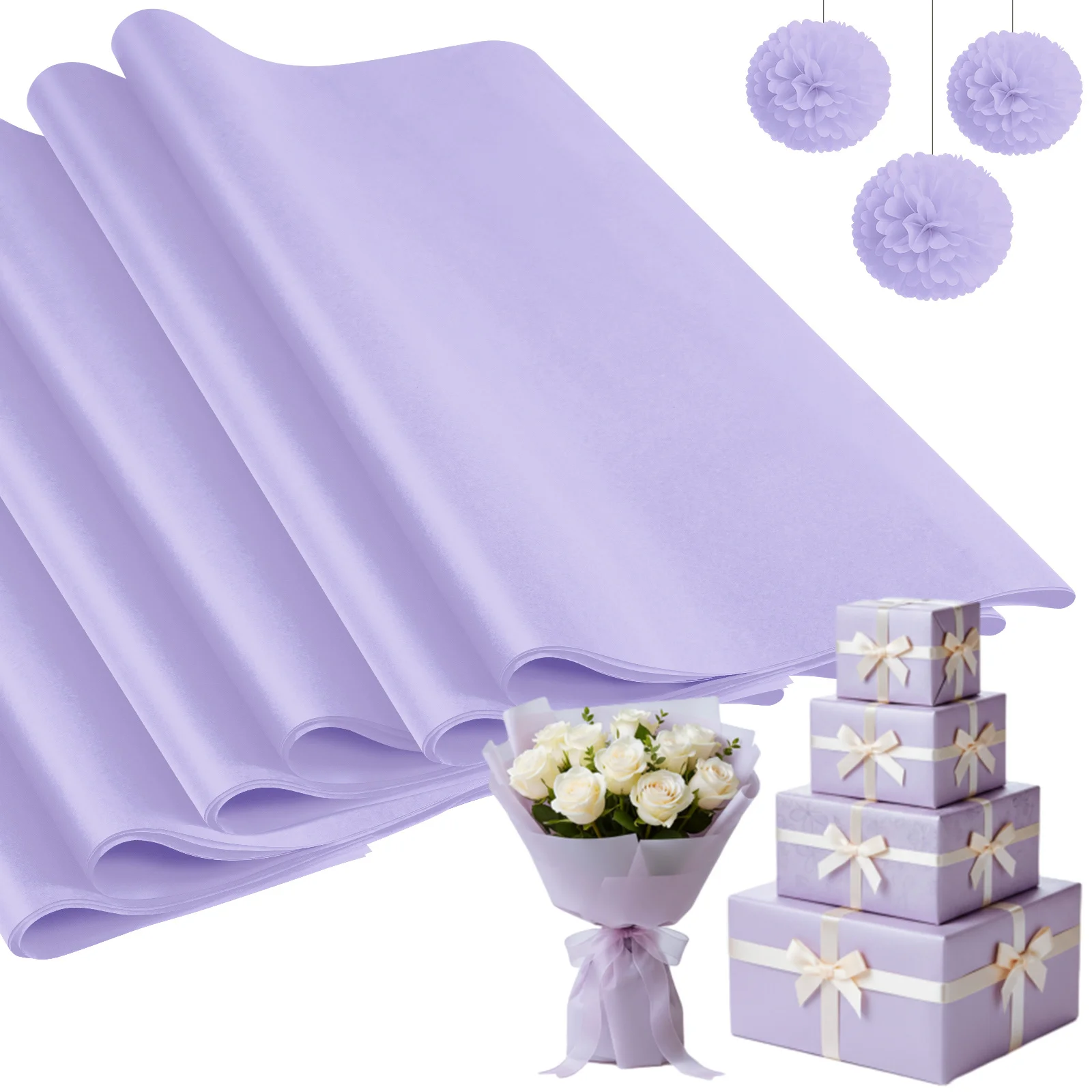 120 Sheets Lavender Tissue Paper, 11.8 X 11.8 Inch Acid-Free Wrapping Paper, for Gift Bags, Wedding, Mother's Day, Flower Bouque view 2