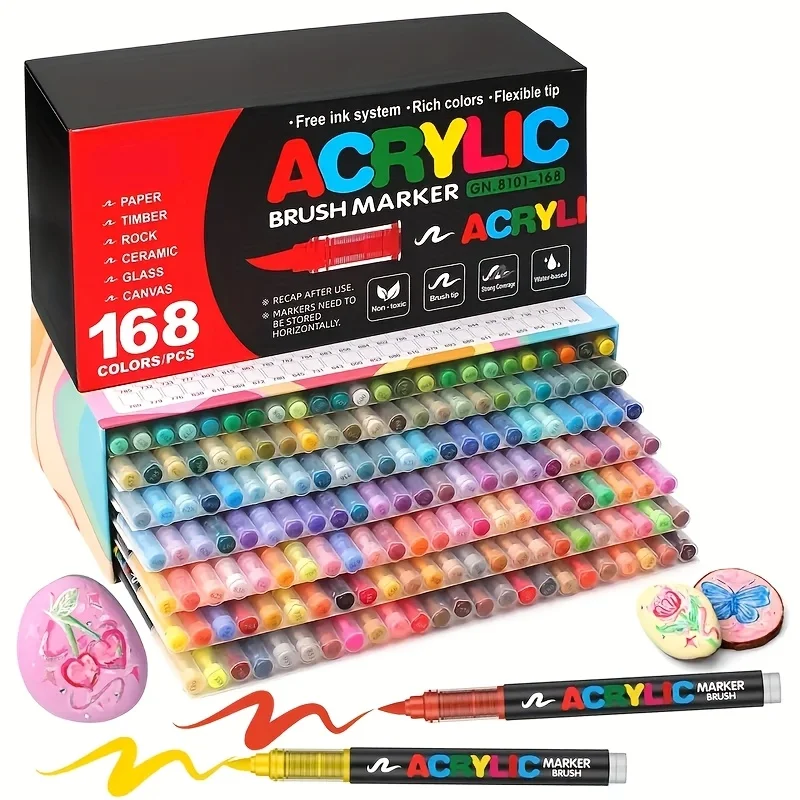 

120/168/240 Acrylic Paint Pens Brush Tip Paint Markers For Rock Painting Wood Canvas Stone,Christmas Gift DIY Crafts stationery