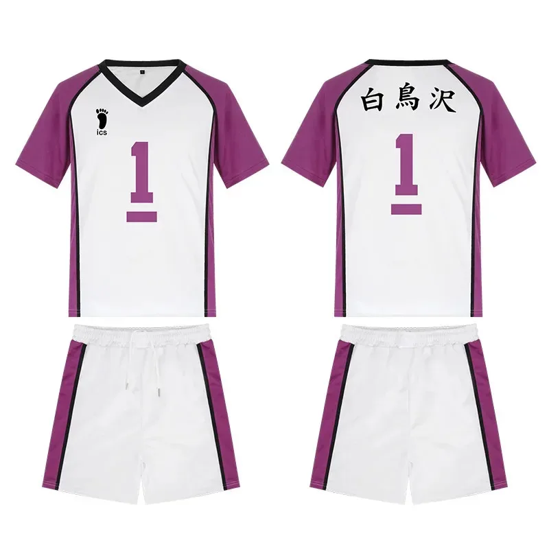 أزياء أنيمي Haikyuu التأثيرية Shiratorizawa ملابس رياضية للمدرسة الثانوية زي نادي الكرة الطائرة تي شيرت Tendou Satori مجموعة كاملة