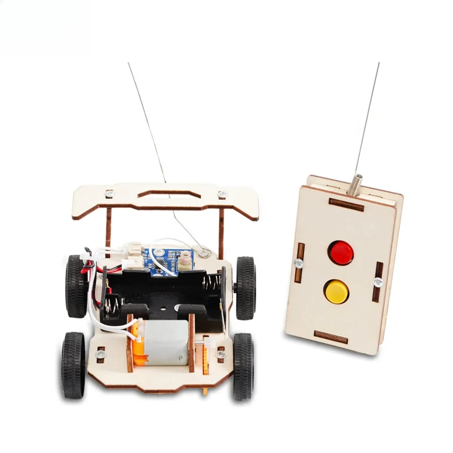DIY Mini Solar Wireless Remote Control Car Toy Science Educational Toy Assembly RC Toys Wooden Car Vehicle Model For Kids
