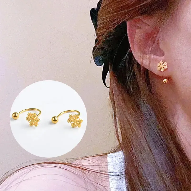 1PC Stainless Steel Little Huggies Hoop Earrings For Women Tiny Snowflake Screw Clasp Cartilage Earrings Piercing Jewelry