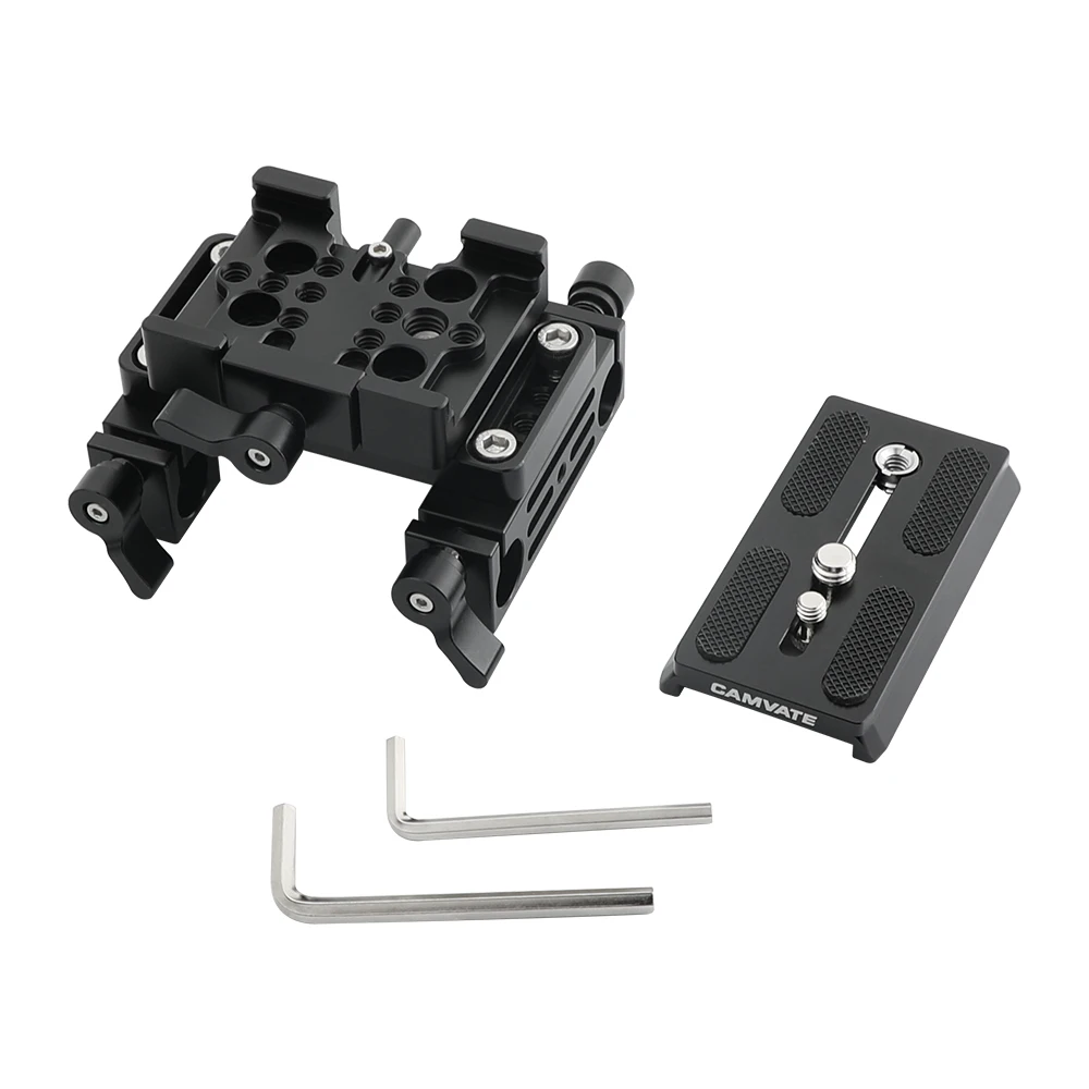 CAMVATE Manfrotto Quick Release Adapter Plate With Sliding Plate &Double 15mm Rod Holder For DSLR Camera Shoulder Rig Rod System