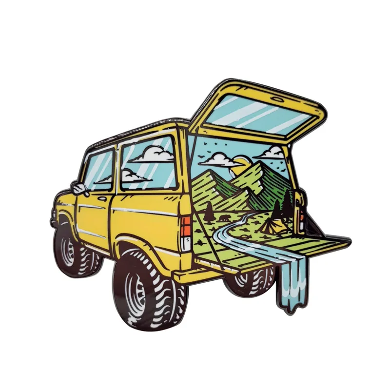 C5234 Cartoon Outdoor Camping Natural Scenery Car Metal Enamel Pin Brooch Sea Mountains And Rivers Sun Badge Pin Jewelry