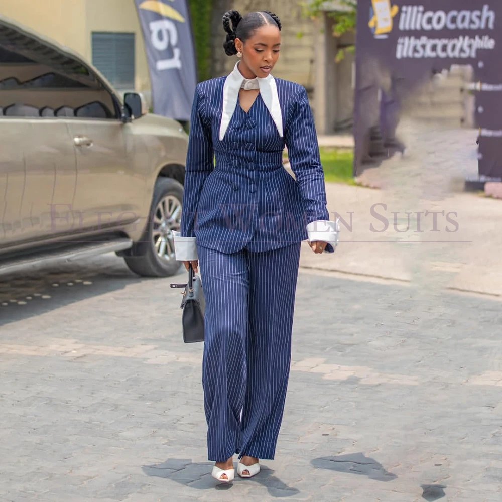 

Fashion Pinstripe Women's Suits 2026 Slim Fit Double Breasted Shopping Blazer Elegant 2 Piece Jacket Pants Sets