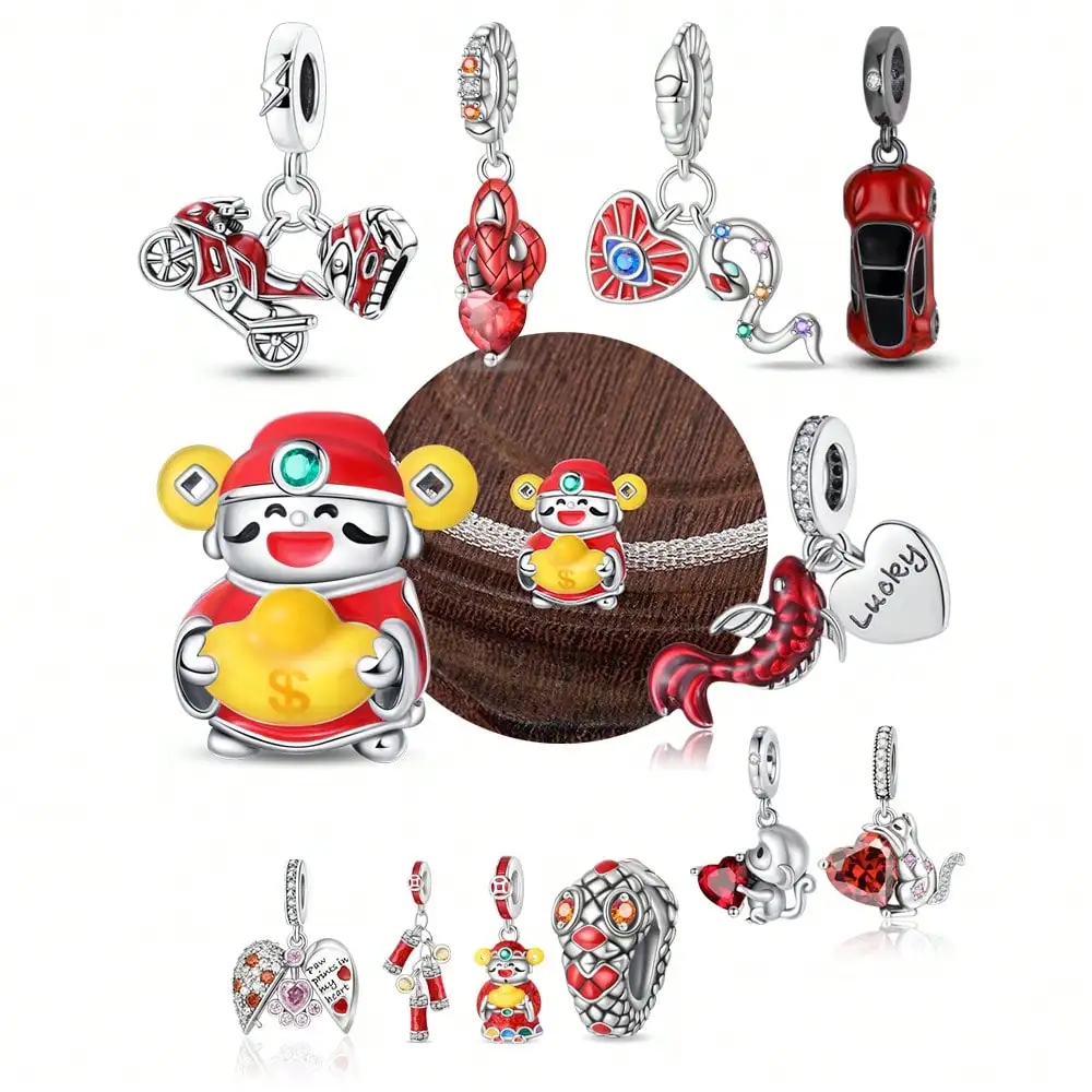 2025 Hot Sale Charms Bead 925 Sterling Silver God of Wealth Motorcycle Fit Bangle Bracelet Necklace DIY Jewelry