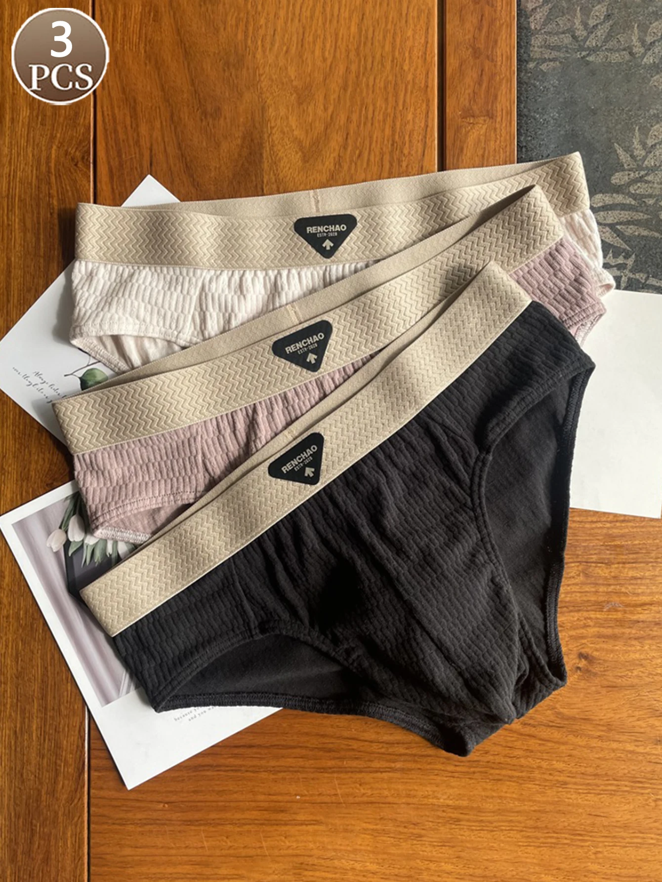

3PCS men's letter triangle pants are simple and casual mid waist men's triangle pants are comfortable and soft men's panties