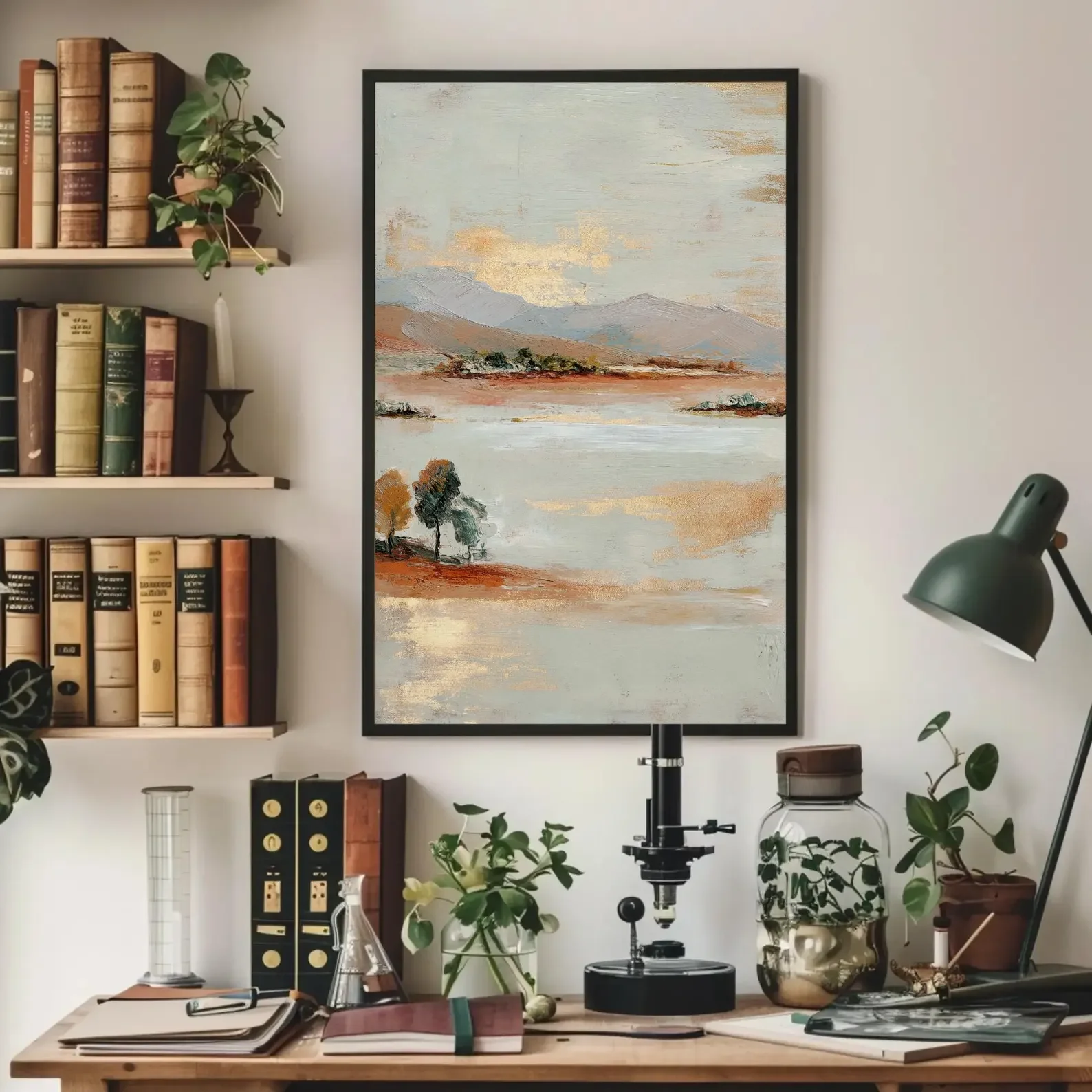 Gold Leaf Abstract Landscape Canvas | Terracotta Sage Green Wall Art Canvas Wall Printfor Bedroom, Living Room, Office & Interio