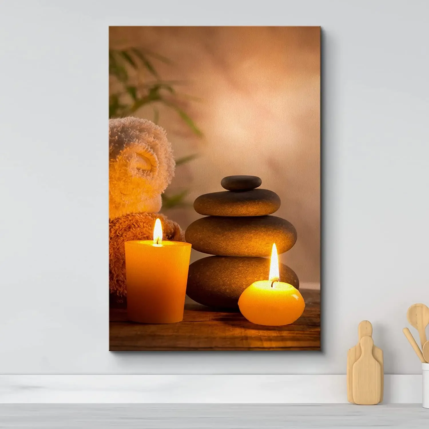 Zen Massage Stones with Atmospheric Candles Orchid Floral Posters Canvas Wall Art Pictures Home Decor Paintings Room Decorations