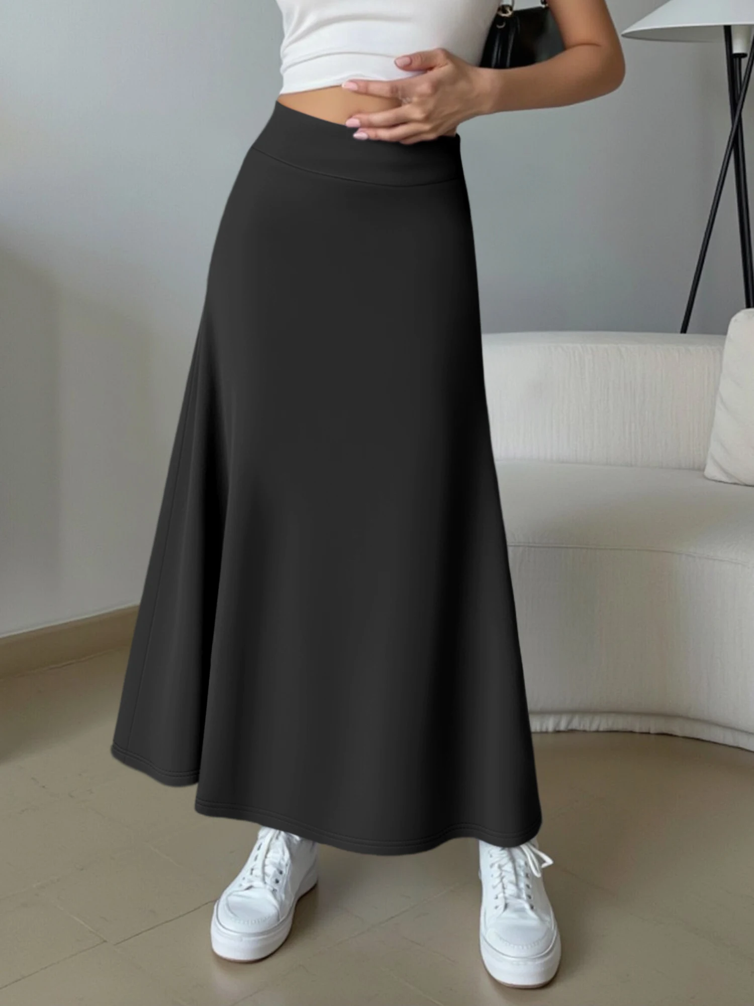 

Женская юбка миди с высокой талией, А-силуэт, струящийся фасон, дышащая ткань, идеально подходит для повседневной носки, прогулок, свиданий и деловых встреч.