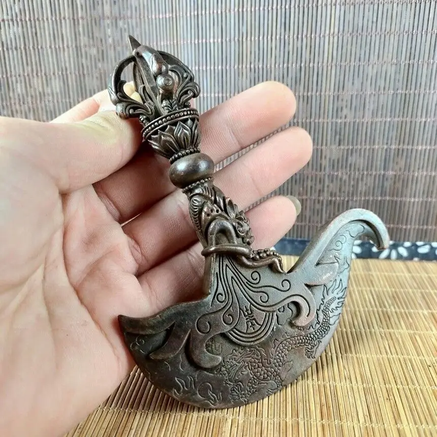 Bronze Dragon Head Subduing the Devil Pestle Ornament Collection Talisman Statue