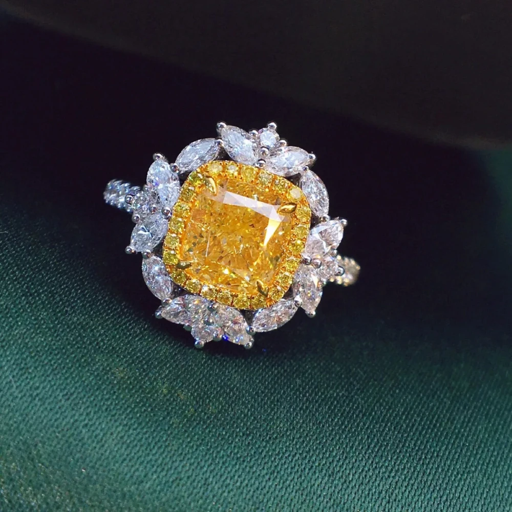 18K Yellow Diamond Ring, Natural South African Diamond Proposal Ring GIA Yellow Diamond Ring