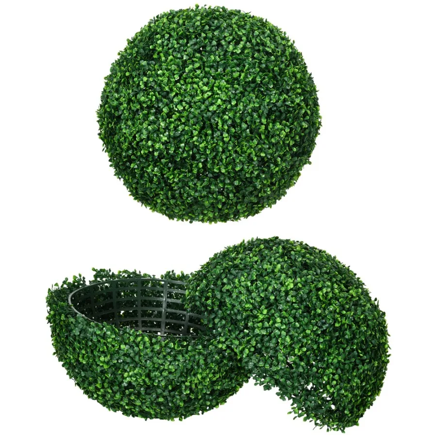 HOMCOM 2 Pack 19.75 Artificial Ball Boxwood Topiary Trees Balls Indoor Outdoor Fake Plants for Home Office Living Room Dr