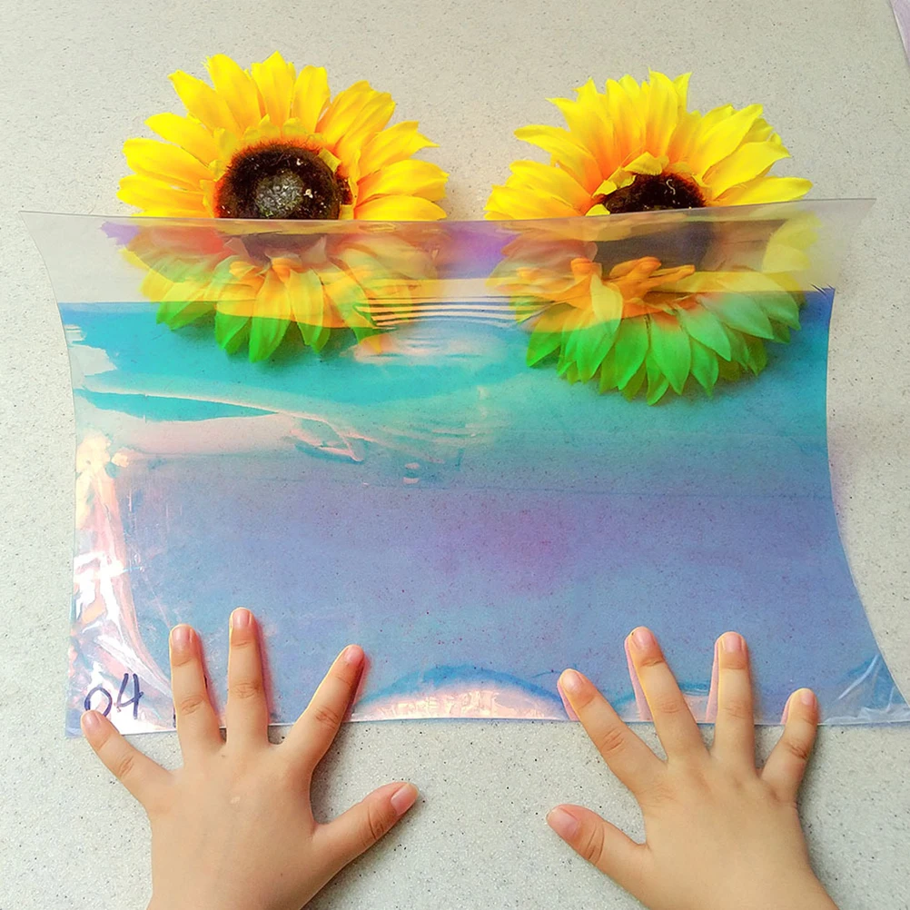 

4pcs A4 Transparent Glitter Rainbow Film Pvc Craft Fabric Diy Luggage Clothing Decor Handbags Hair Bows Phone Covers