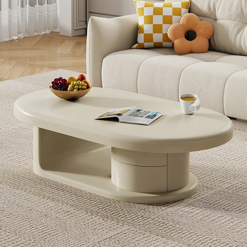 

Nordic minimalist cream style coffee table TV cabinet double drawer large space storage piano paint process furniture 테이블