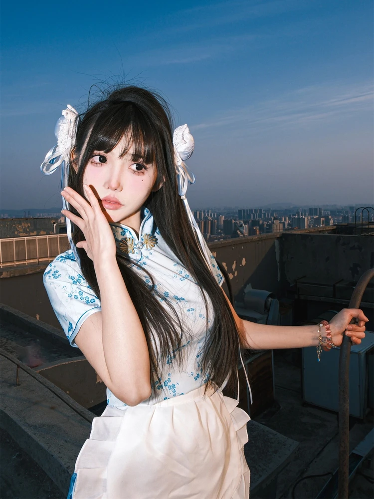 فستان تشيونغسام جديد بالطراز الصيني، زي تنكري للهالوين وعيد الميلاد، تنورة خادمة ناعمة للفتيات، تشيونغسام قصير للارتداء اليومي #3