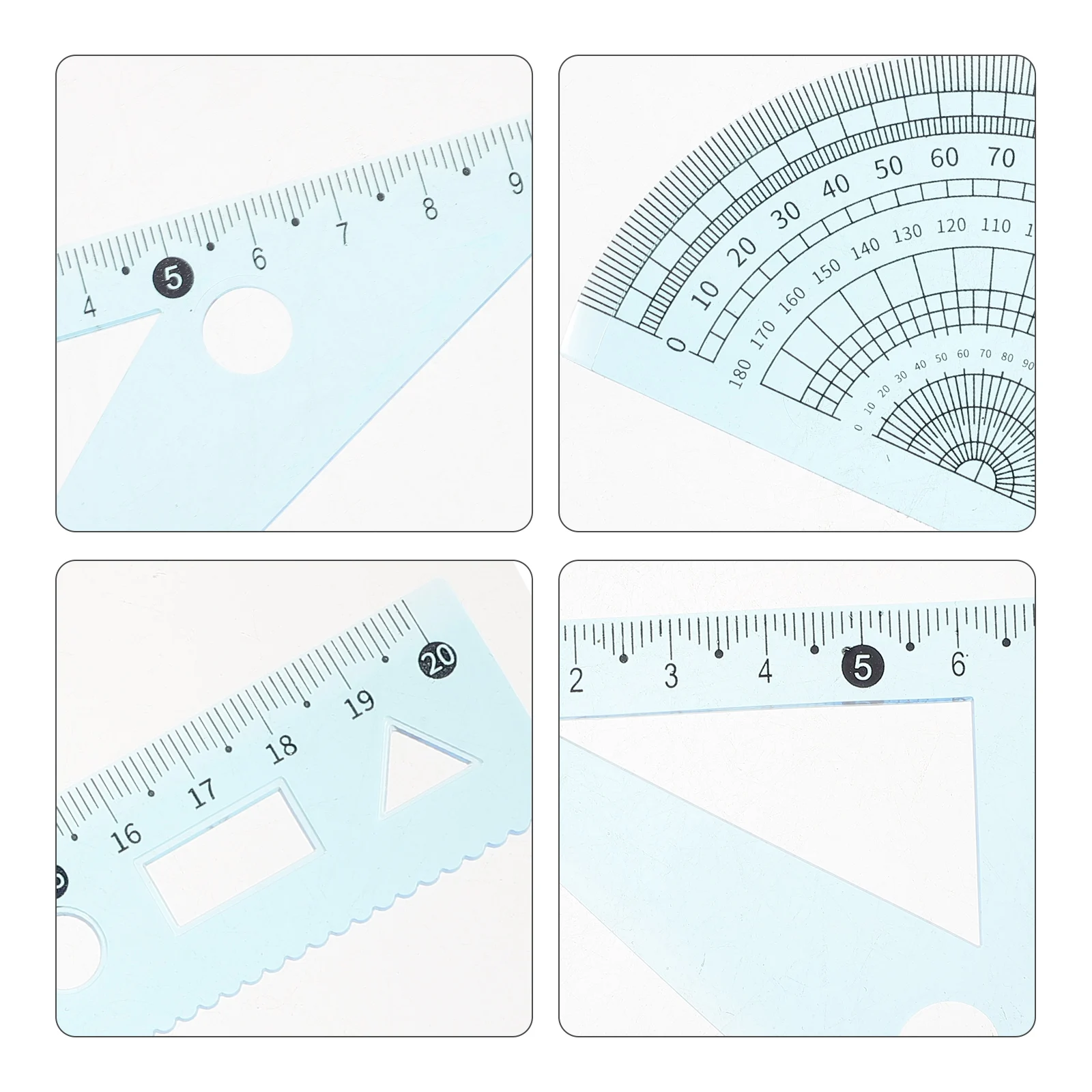 3 Sets Ruler for School Drawing Scale Tools Drafting Math Protractors Blue Children's Student