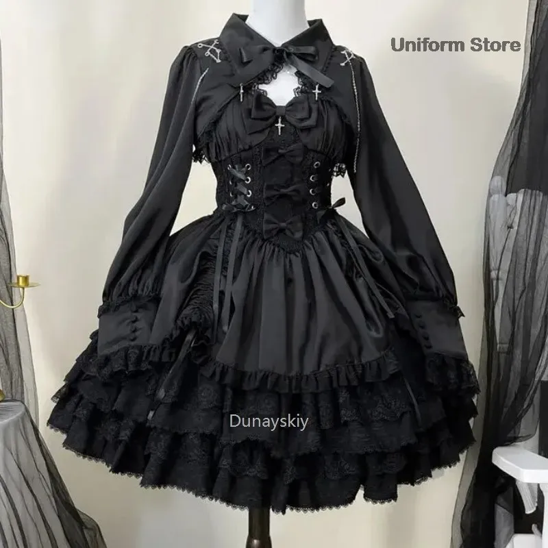 Japanese Victorian Gothic Lolita Dress Women Punk Style Sweet Lace Bow Eveing Party Dresses Harajuku Y2k Cosplay Princess Dress