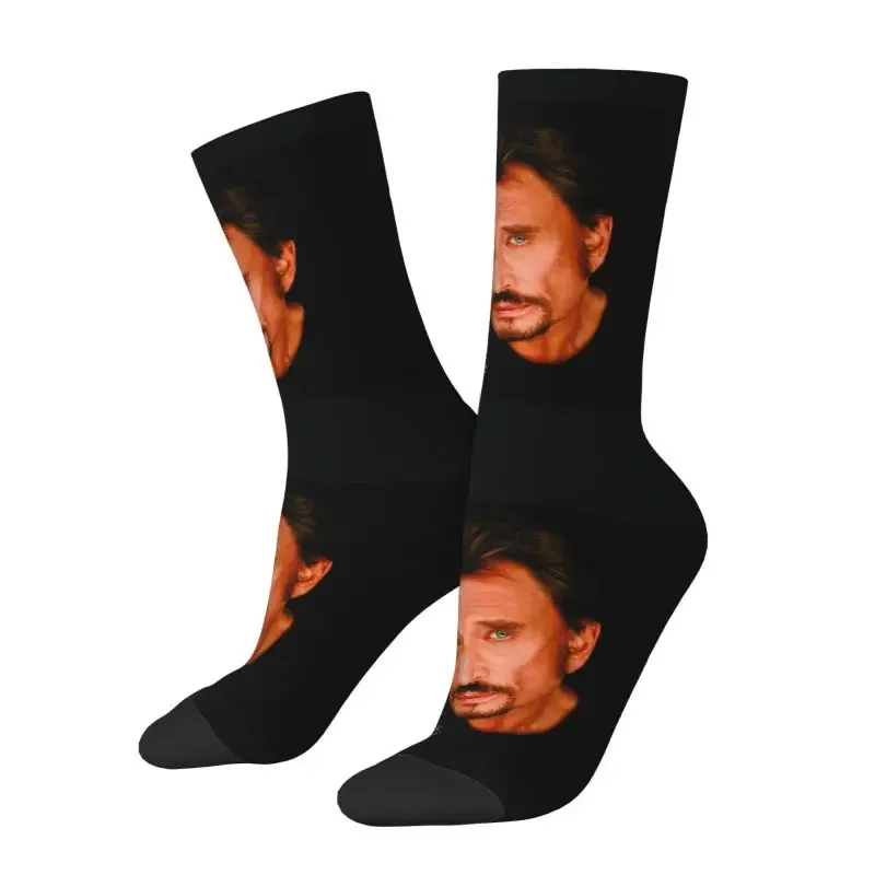 Cool Hallyday French Singer Mens Crew Socks Unisex Cool Rock Music Spring Summer Autumn Winter Dress Socks