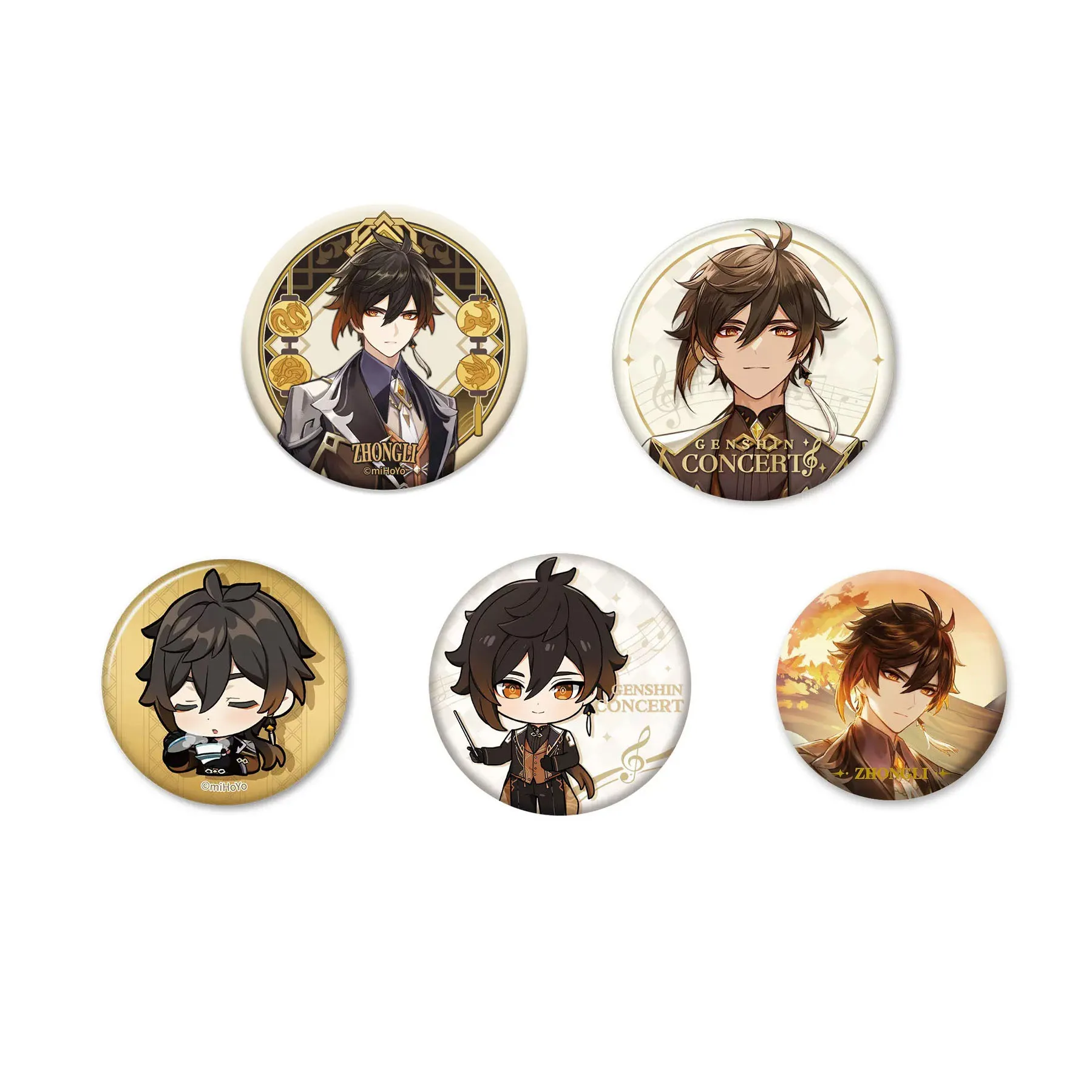 Sunsyea Genshin Impact Official Merch miHoYo Original Authentic Theme Series Zhongli Badge 5 Pieces (Replaceable)