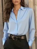 Women's  Long Sleeve Button Down Blouse - Elegant Office Chic Top with Classic Collar & Versatile Style - Image 3