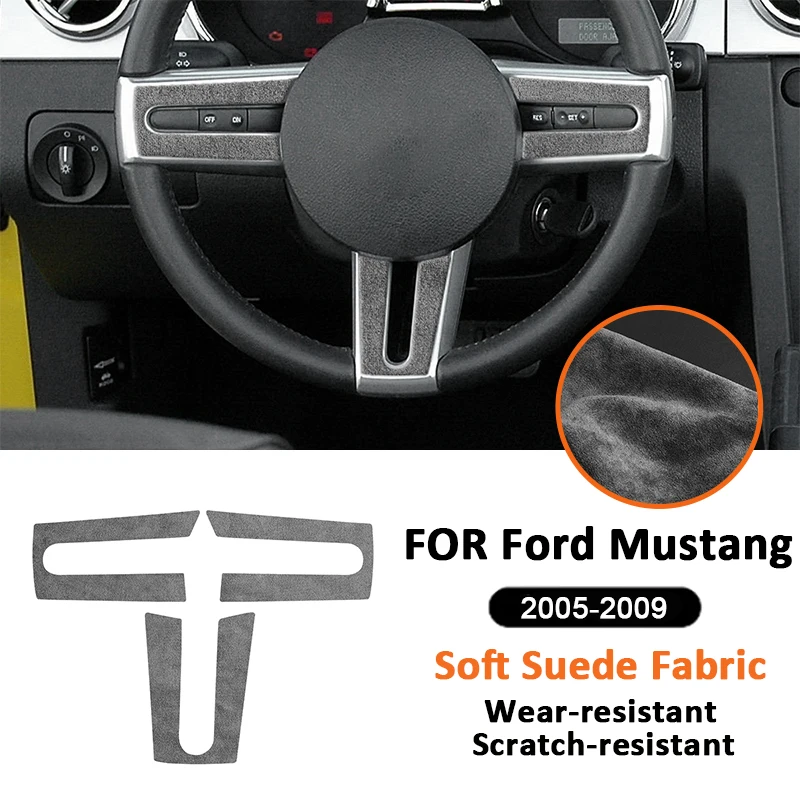 

For Ford Mustang 2005-2009 Soft Suede Fabic Car Accessories Steering Wheel Buttons Panel Trim Frame Interior Decoration Sticker