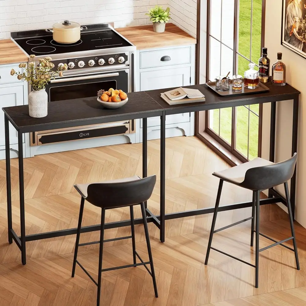 طاولة بار نحيفة بطول 71 بوصة، طاولة طعام عالية للمطبخ، مكتب حانة معدني أسود