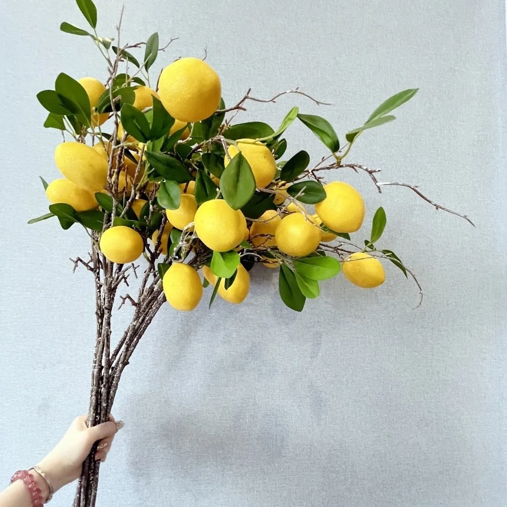 Picture 5: Photography Props Green Leaves Artificial Lemon Branch Luxury Plastic Simulation Fruit Tree Elegant Realistic Fake Plants Gift