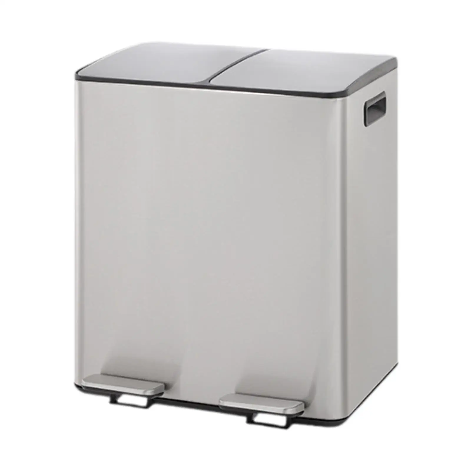 Double Step Trash Can 60 Liter 2x30L Stainless Steel Exterior for Living Room Rectangular