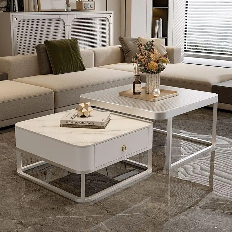 Italian light luxury square coffee table small apartment living room home modern simple Changhong glass rock slab combination co