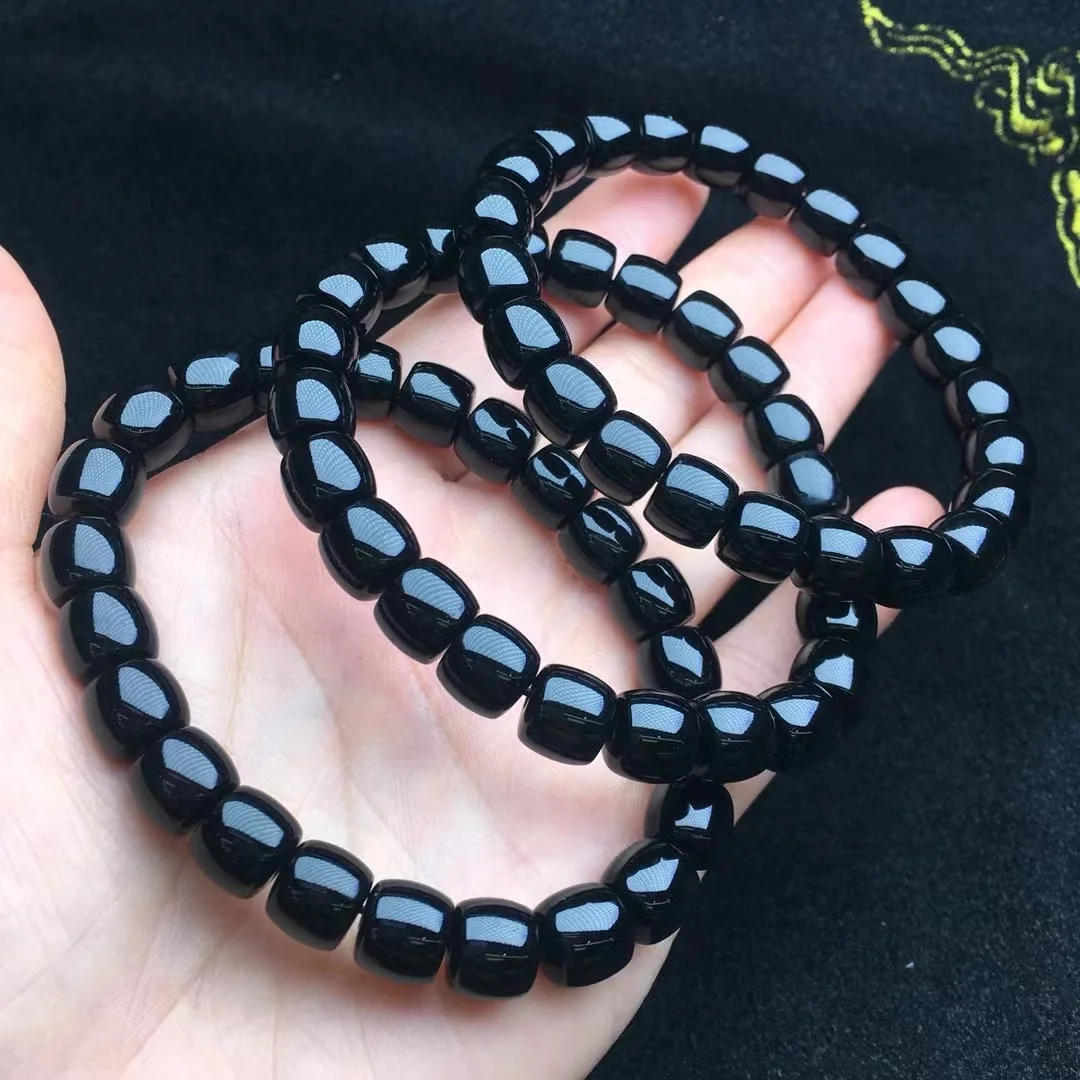 1 Pc Fengbaowu Natural Black Agate Bracelet Old Style Shape Beads Reiki Healing Stone Fashion Jewelry Gift For Women Men