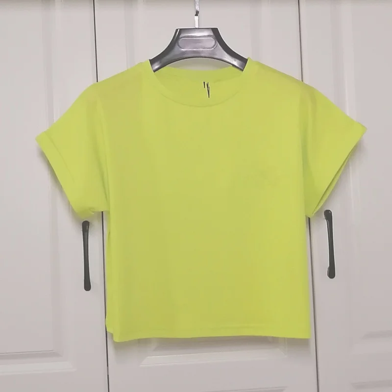 

Флуоресцентная футболка свободного кроя с коротким рукавом, женская повседневная футболка с круглым вырезом, новая летняя футболка из смесового хлопка