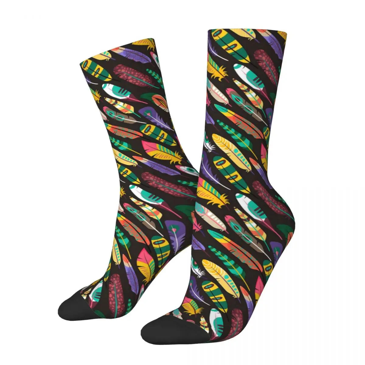 Calcetines de plumas de colores para mujer, medias suaves antideslizantes con estampado divertido, amarillo y verde, para ciclismo, Invierno